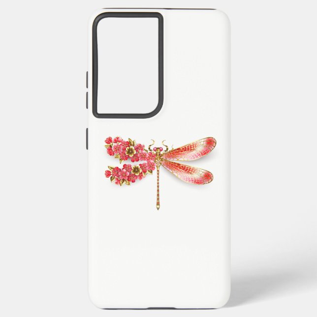 Funda Para Samsung Galaxy Flor libélula con sakura de joyas (Reverso )