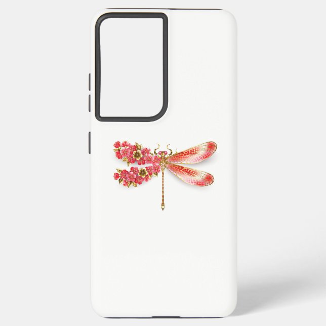 Funda Para Samsung Galaxy Flor libélula con sakura de joyas (Reverso )