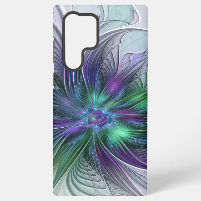 Funda Para Samsung Galaxy Flor moderna abstracta fractal verde morado (Reverso )