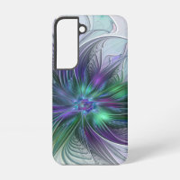 Flor moderna abstracta fractal verde morado