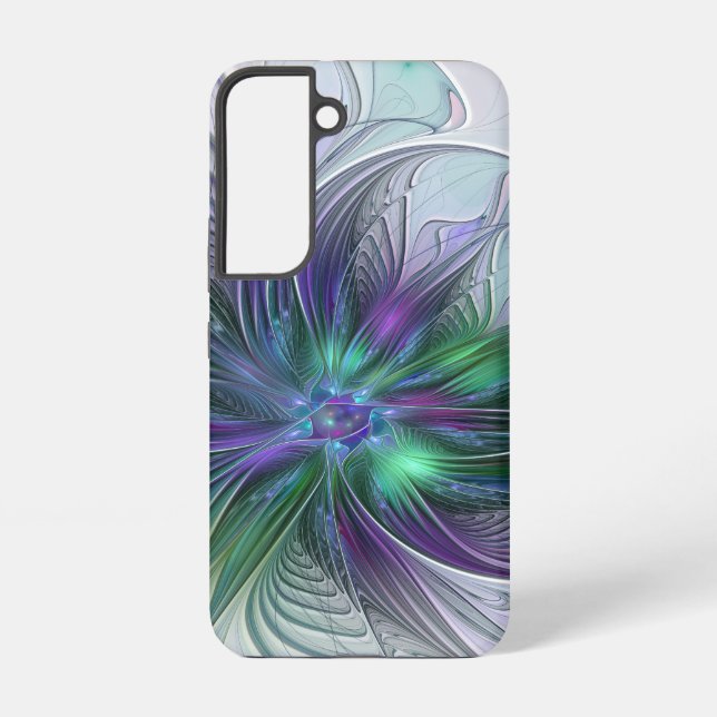 Funda Para Samsung Galaxy Flor verde morada Moderna Resumen arte fractal (Reverso )