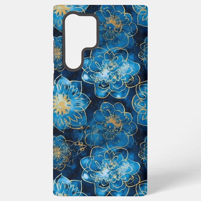 Funda Para Samsung Galaxy Floral azul y dorado elegante - Botánica elegante (Reverso )