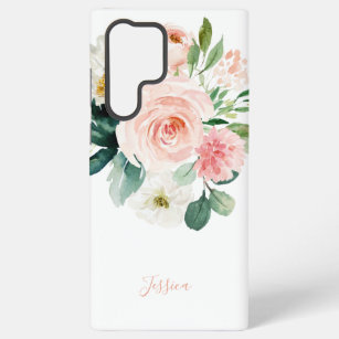 Funda Para Samsung Galaxy S22 Ultra Floral de color de agua rosa de Rubor con su nombr
