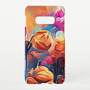 Funda Para Samsung Galaxy S10E Flores azules rojas Naranja de arte Abstracto flor