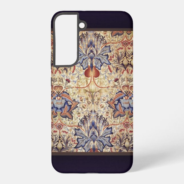 Funda Para Samsung Galaxy Flores Azules y Doradas (Reverso )