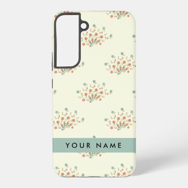 Funda Para Samsung Galaxy Flores azules y rojas, azul, tu nombre (Reverso )