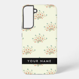Funda Para Samsung Galaxy S22+ Flores azules y rojas, negro, tu nombre