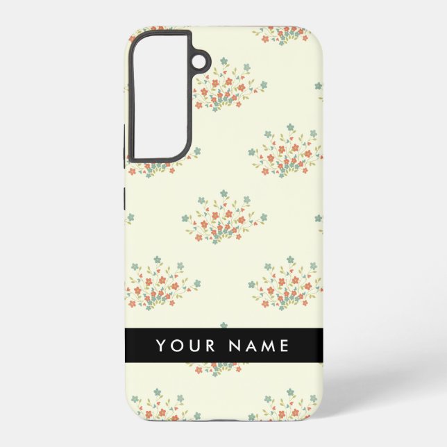 Funda Para Samsung Galaxy Flores azules y rojas, negro, tu nombre (Reverso )