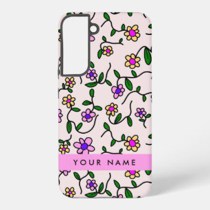 Funda Para Samsung Galaxy S22+ Flores Coloridas, Fondo Rosa, Rosa