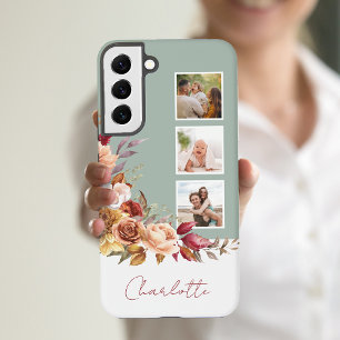 Funda Para Samsung Galaxy S22+ Flores de acuarela pastel bonitas, 3 fotos con nom