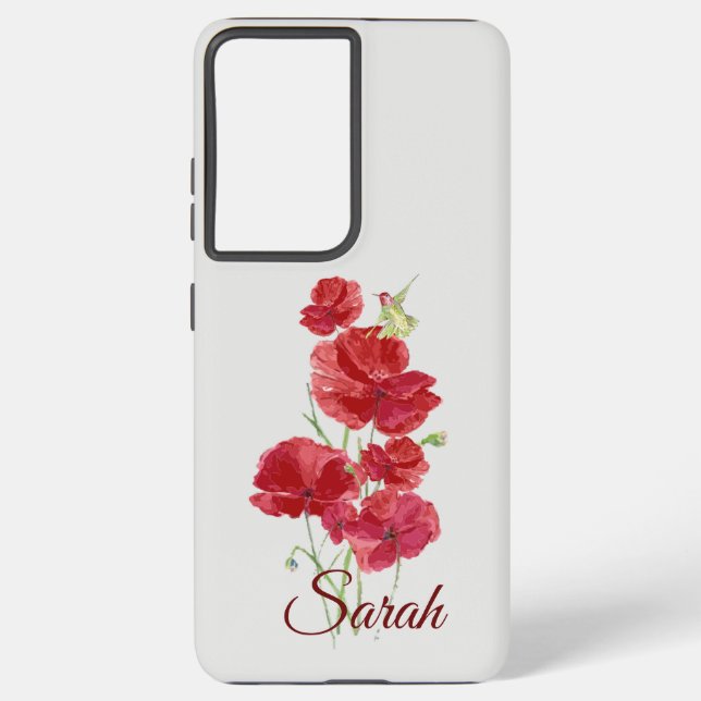 Funda Para Samsung Galaxy Flores de adormidera roja personalizado Rufous Hum (Reverso )