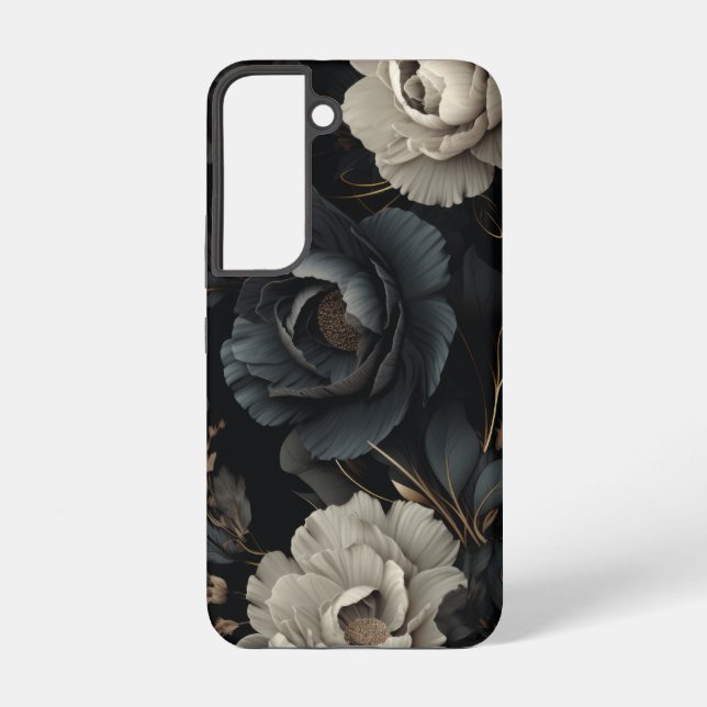 Funda Para Samsung Galaxy Flores de blanco y negro (Reverso )