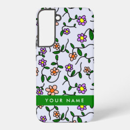 Funda Para Samsung Galaxy S22+ Flores de colores, fondo azul, verde
