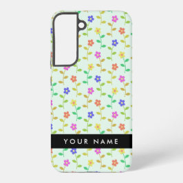 Funda Para Samsung Galaxy S22+ Flores de colores, fondo verde claro, negro