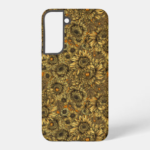 Funda Para Samsung Galaxy S22+ Flores de crisantemo amarillo y escarabajos naranj
