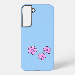 Funda Para Samsung Galaxy S22+ Flores Felices - Rosa sobre Azul - personalízalo -