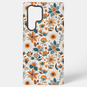 Funda Para Samsung Galaxy S22 Ultra Flores Naranjas Azules Botánicos Cottagecore Vinta