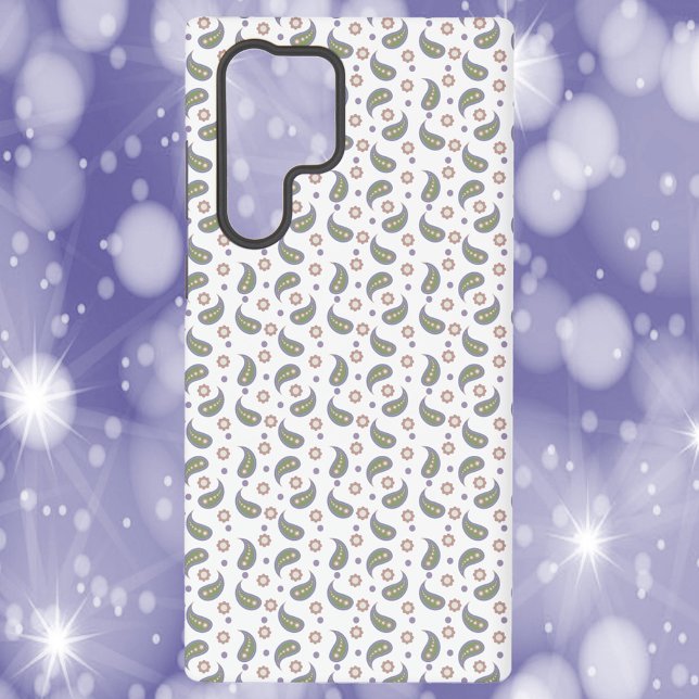 Funda Para Samsung Galaxy Flores Paisley Dots Green Pink Purple (A phone case with a green, pink, blue and purple paisley, flower and polka dot pattern.)