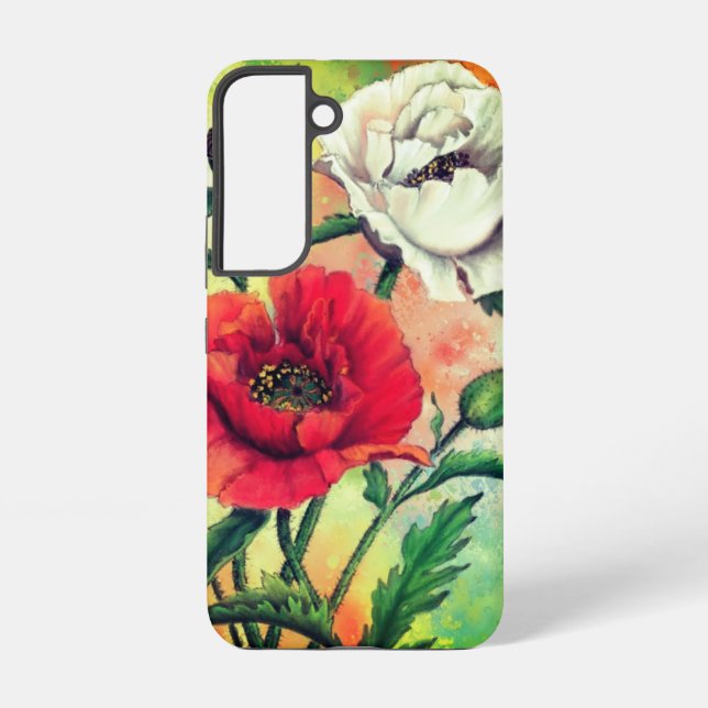 Funda Para Samsung Galaxy Flores rojas de amapola blanca (Reverso )
