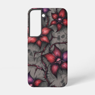 Funda Para Samsung Galaxy S22 Flores Rojo Oscuro y Enredaderas Espinosas