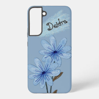 Funda Para Samsung Galaxy S22+ Flores silvestres azules al acuarela con nombre en