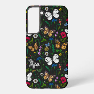 Funda Para Samsung Galaxy S22+ Flores silvestres y mariposas sobre negro