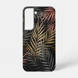 Funda Para Samsung Galaxy S22 Flores y hojas tropicales de color negro y oro