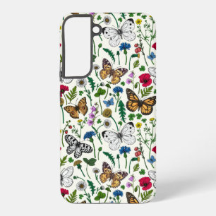 Funda Para Samsung Galaxy S22+ Flores y mariposas silvestres en blanco