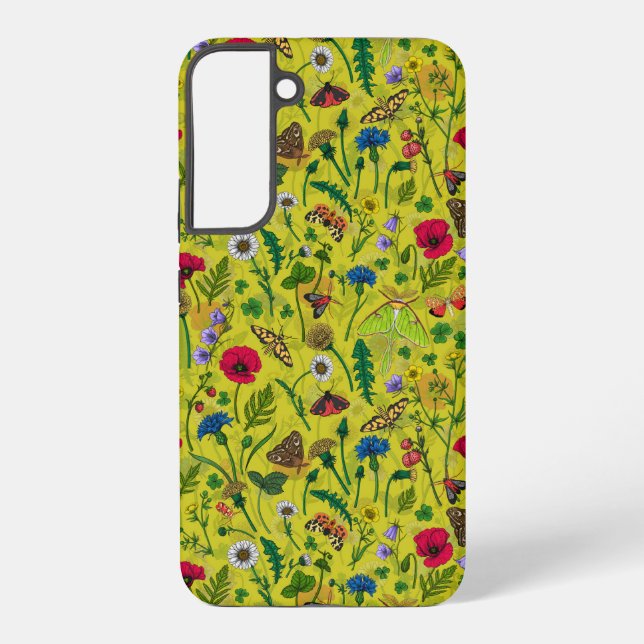 Funda Para Samsung Galaxy Flores y polillas silvestres en verde (Reverso )