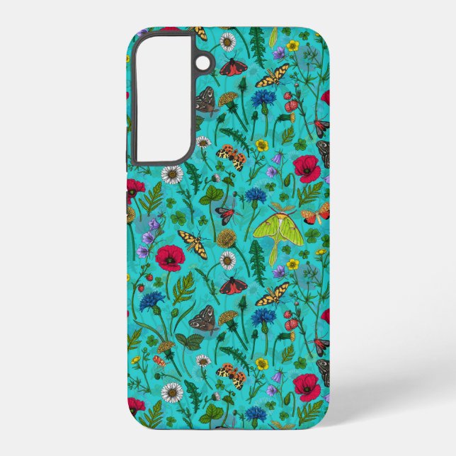 Funda Para Samsung Galaxy Flores y polillas silvestres en verde azulado (Reverso )