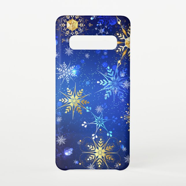 Funda Para Samsung Galaxy Fondo azul XMAS con copos de nieve dorados (Reverso)