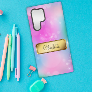 Funda Para Samsung Galaxy S22 Ultra Fondo Bokeh Azul y Rosa Arcoíris