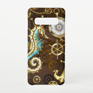 Funda Para Samsung Galaxy S10 Fondo de madera con caballito de mar mecánico