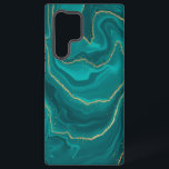 Funda Para Samsung Galaxy S22 Ultra Fondo de mármol líquido turquesa con dorado<br><div class="desc">Diseño de mármol líquido turquesa con elementos dorados,  diseño moderno de moda.</div>