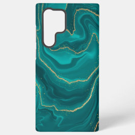 Funda Para Samsung Galaxy S22 Ultra Fondo de mármol líquido turquesa con dorado