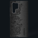 Funda Para Samsung Galaxy S22 Ultra Fondo de oro metálico minimalista samsung gala<br><div class="desc">Imagen de un diseño metálico gris oscuro de aluminio cepillado con encaje paisley floral negro. Personalizable y monograma opcional</div>