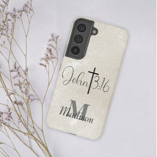Funda Para Samsung Galaxy S22 Fondo de perla con monograma John 3:16 Agregar nom
