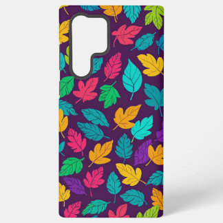 Funda Para Samsung Galaxy S22 Ultra Fondo oscuro del patrón de hoja multicolor brillan