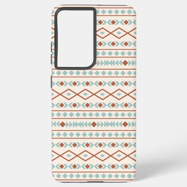 Funda Para Samsung Galaxy Formas aztecas Patrón Arrosto Crema Verde azulada (Reverso )