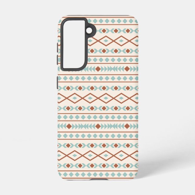 Funda Para Samsung Galaxy Formas aztecas Patrón Arrosto Crema Verde azulada (Reverso )