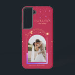 Funda Para Samsung Galaxy S22 FOTO Celestial Boda Magenta PARA SIEMPRE<br><div class="desc">FOREVER Y SIEMPRE Boda Magenta Celestial Nombre Personalizado Teléfono inteligente Samsung Galaxy Funda presenta el sol, la luna y las estrellas con tu foto favorita en un fondo magenta y personalizada con tu nombre y texto personalizado o "Siempre y siempre" en la tipografía moderna de escritura de caligrafía dorada. FOTO...</div>