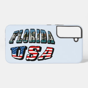 Funda Para Samsung Galaxy S22+ Foto de la bandera de Florida y EE. UU. con texto
