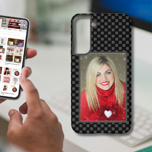 Funda Para Samsung Galaxy S22+ Foto de tu familia en tablero de ajedrez gris y ne