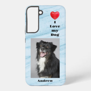 Funda Para Samsung Galaxy S22+ Foto y nombre de mi perro en mármol azul