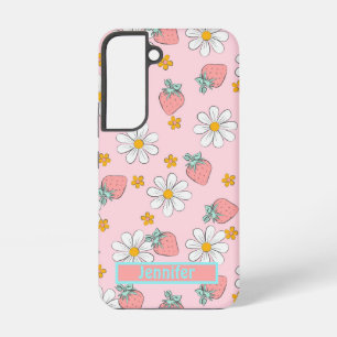 Funda Para Samsung Galaxy S22 Fresas y margaritas rosadas y amarillas