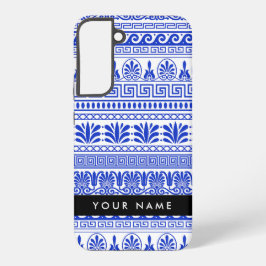 Funda Para Samsung Galaxy S22+ Fret griego, llave de meandro mixta, azul, tu nomb