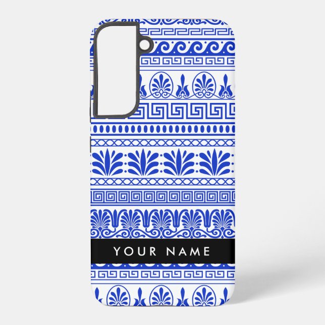 Funda Para Samsung Galaxy Fret griego, llave de meandro mixta, azul, tu nomb (Reverso )