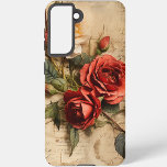 Funda Para Samsung Galaxy S21 Funda de RosePhone de época<br><div class="desc">El diseño es encantador, con unas rosas rojas blancas y negras sobre un fondo de letra manuscrita vintage. ¡Es como una hermosa carta de amor que se le ha traído a la vida! La combinación de los rosas románticos y el ambiente nostálgico de la carta escrita a mano crea un...</div>