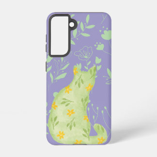 Funda Para Samsung Galaxy S21 Funda Samsung Gato Verde Botánico – Floral Púrpura