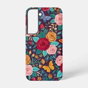 Funda Para Samsung Galaxy S22 Fundas para Samsung con Rosas Mariposas Arte Popul